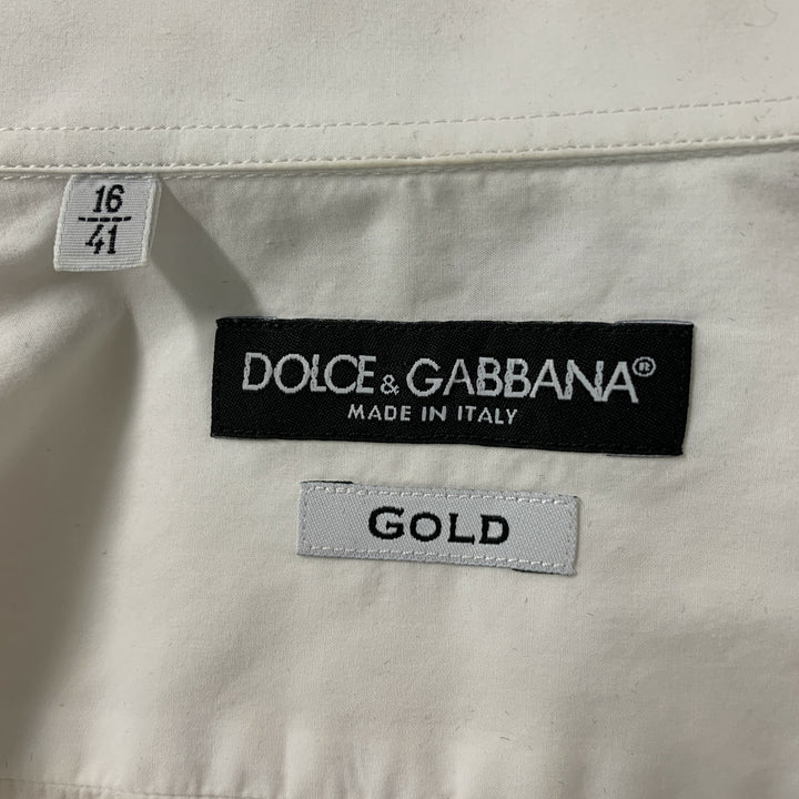 DOLCE & GABBANA Size M White Solid Cotton Button Up Long Sleeve Shirt