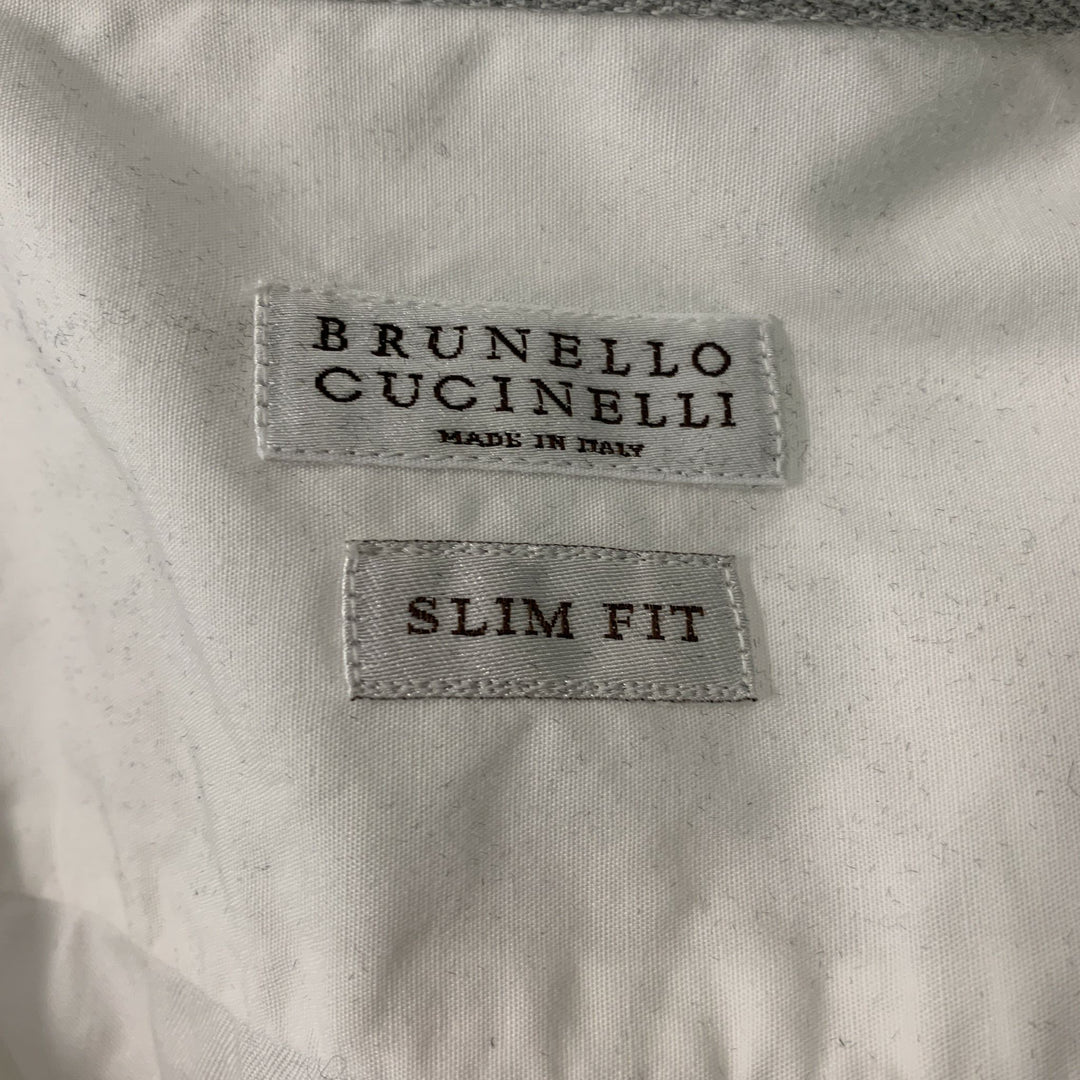 BRUNELLO CUCINELLI Size S White Solid Cotton Button Down Long Sleeve Shirt