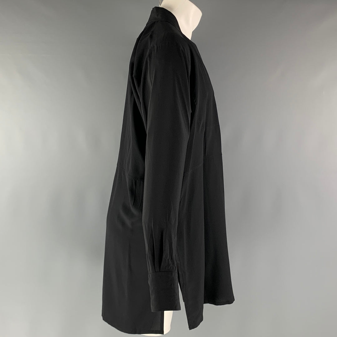 GUCCI Size M Black Solid Silk Open Front Long Sleeve Shirt