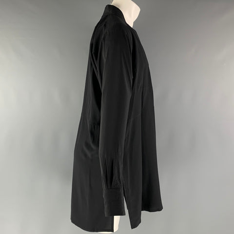 GUCCI Size M Black Solid Silk Open Front Long Sleeve Shirt