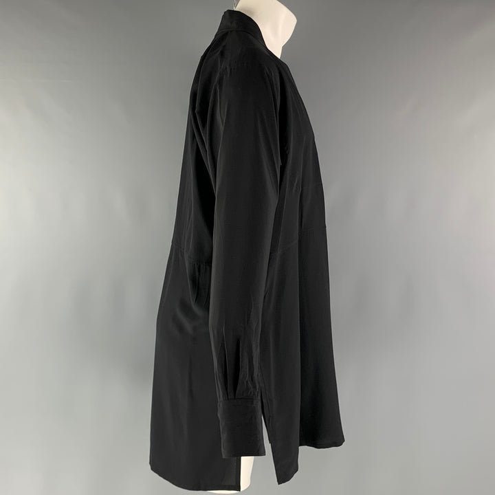 GUCCI Size M Black Solid Silk Open Front Long Sleeve Shirt