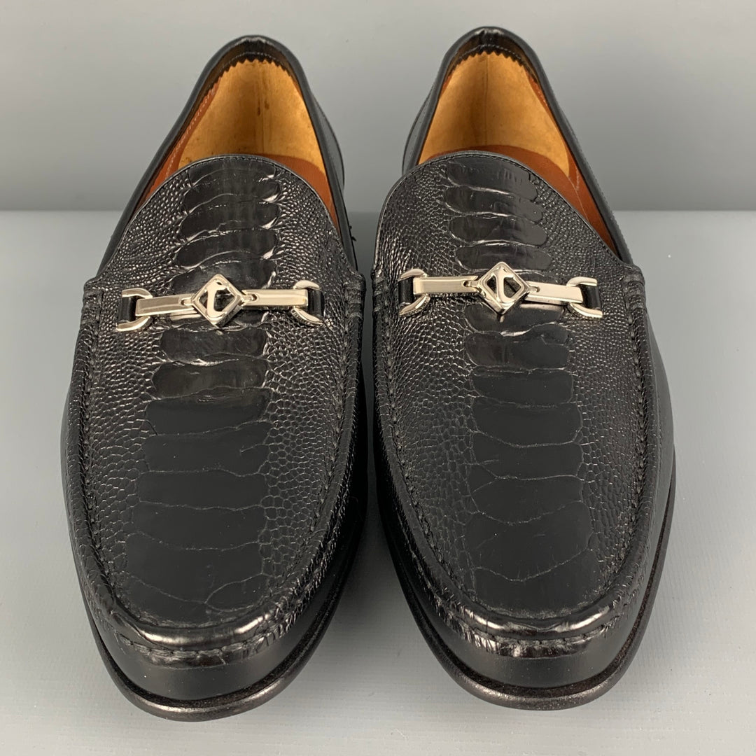 A. TESTONI Size 6 Black Embossed Leather Slip On Loafers