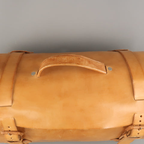 EUROPEAN NATURAL LEATHER BAGS Tan Leather Duffle Woven Trim Duffle Bag