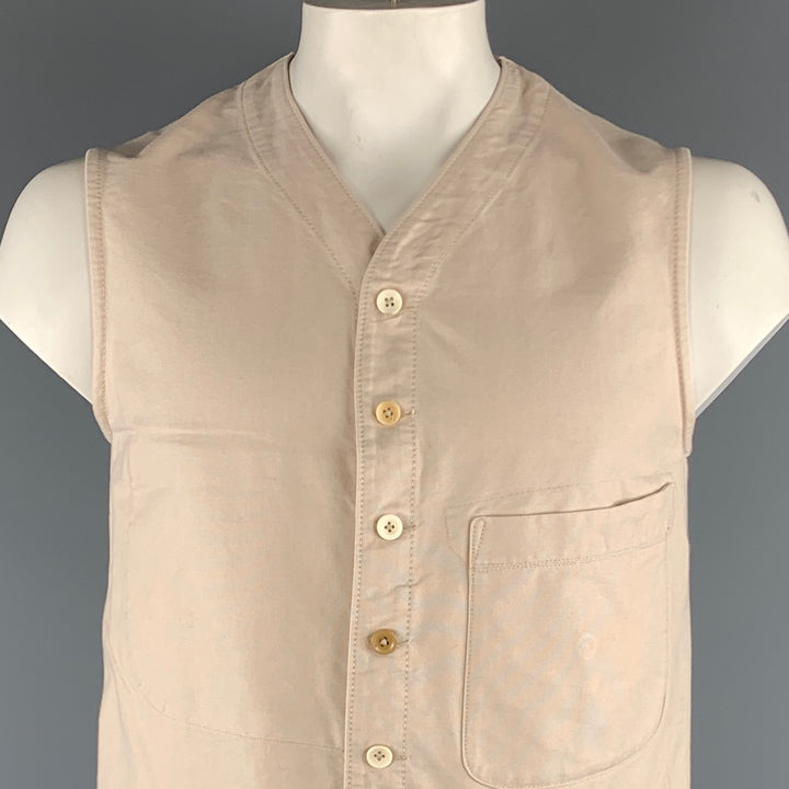 45rpm Size L Beige Solid Cotton Buttoned Vest
