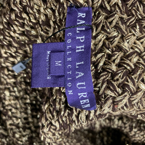 RALPH LAUREN Etiqueta morada Talla M Abrigo frontal abierto en mezcla de cachemira marrón dorado