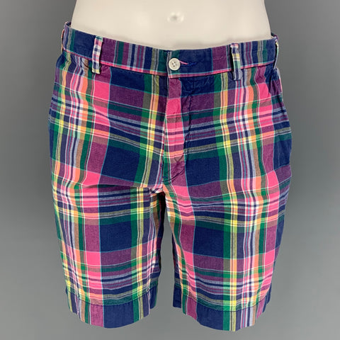 POLO par RALPH LAUREN Taille 32 Short à braguette zippée en coton à carreaux multicolore