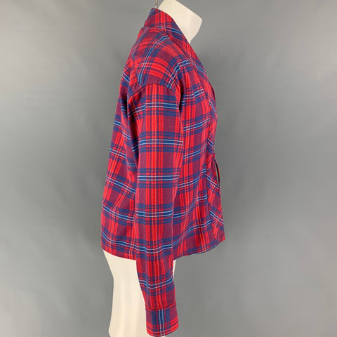 VISVIM Cárdigan tipo kimono de algodón a cuadros rojo y azul talla L