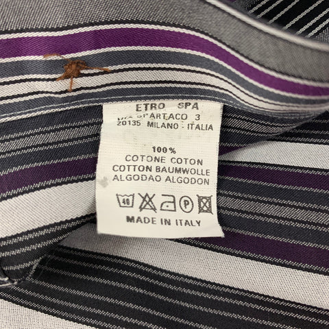 ETRO Size XL Grey & Purple Stripe Cotton Button Up Long Sleeve Shirt