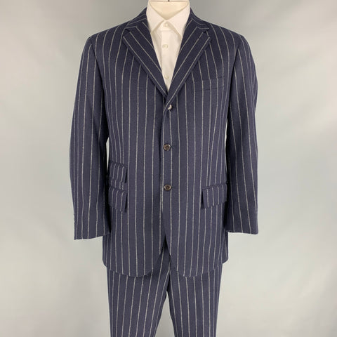POLO by RALPH LAUREN Size 42 Navy & White Pinstripe Virgin Wool / Cashmere Single Breasted Suit