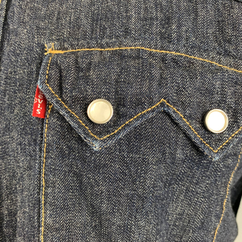 LEVI STRAUSS Talla M Camisa occidental de manga larga de algodón con puntadas en contraste azul marino