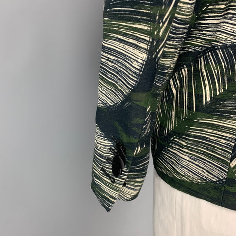 DSQUARED2 Size 46 Olive Black White Print Viscose Linen Sport Coat