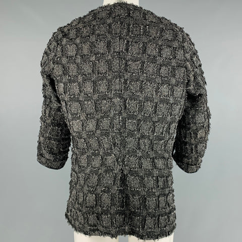 NO ID. BLACK Size M Black White Textured Polyester Blend 3/4 Sleeves Cardigan