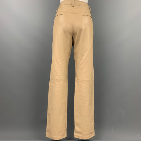 DOLCE & GABBANA Size 12 Beige Stitched Leather Dress Pants