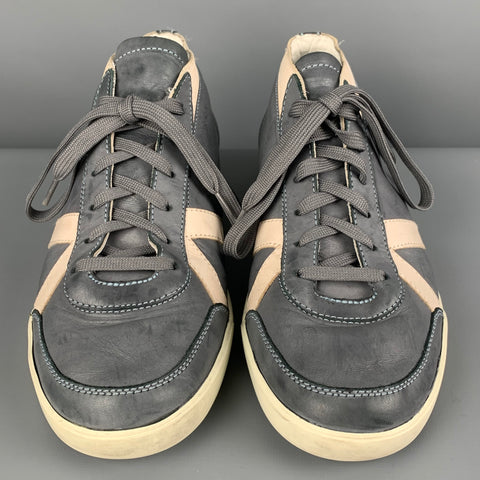 DOLCE & GABBANA SPORT Size 9 Grey Cream Color Block Leather Low Top Sneakers