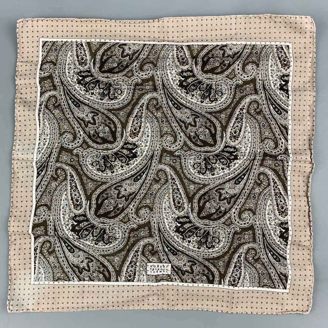 ROBERT TALBOTT Taupe Brown Paisley Pocket Square