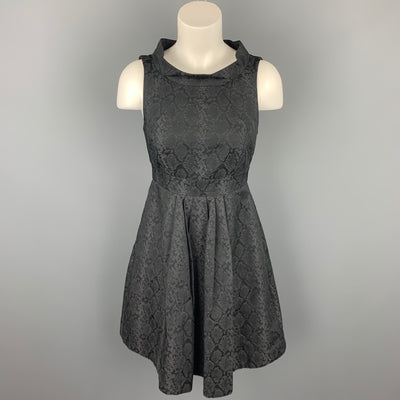 CUE Size 8 Black Snake Skin Print Polyester Pleated Cocktail Dress