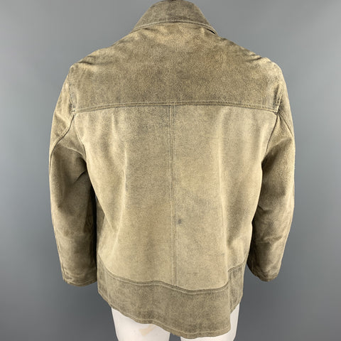 MB ITALIA Size L Taupe Distressed Suede Oversized Jacket