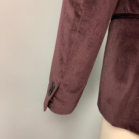 SALLE PRIVEE Size 36 Burgundy Velvet Shawl Collar Sport Coat