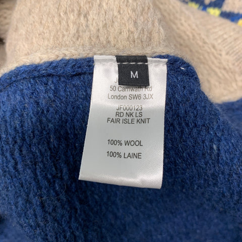 JOSEPH Size M Grey Blue Fair Isle Wool Crew-Neck Sweater