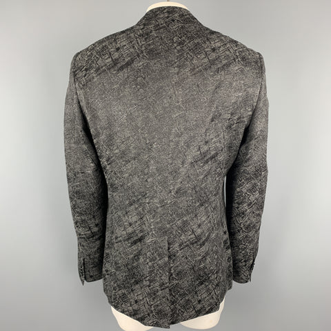 VERSACE COLLECTION Size 44 Charcoal & Black Metallic Print Sport Coat