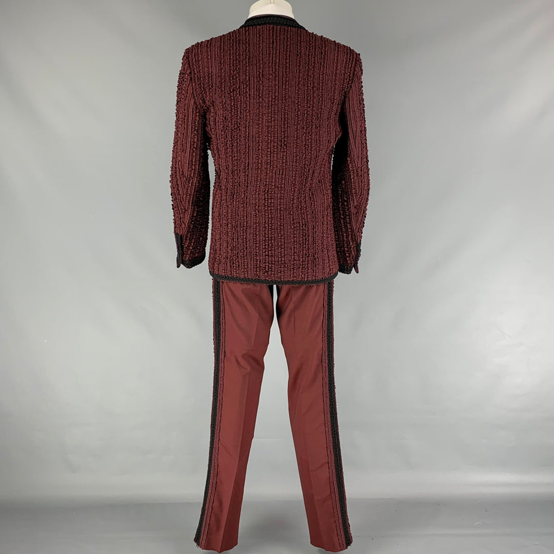 DOLCE & GABBANA SS15 Size 40 Regular Burgundy Black Passementerie 3D Embroidery Virgin Wool 3 Piece Suit