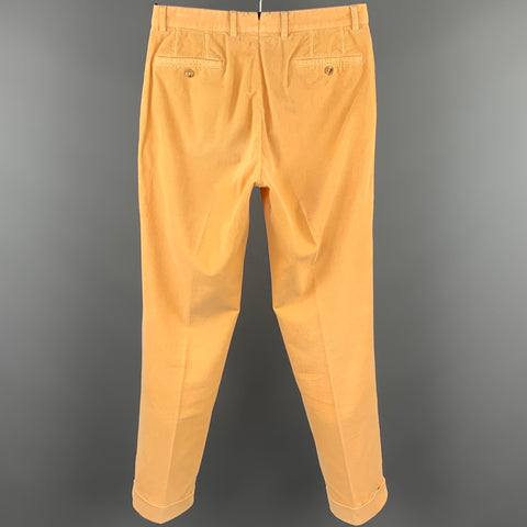 INCOTEX Size 32 Yellow Corduroy Cotton Cuffed Casual Pants