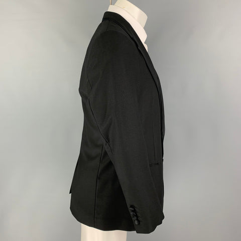 DOLCE & GABBANA Size 38 Black Applique Wool Blend Notch Lapel Sport Coat