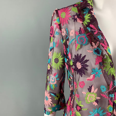 BAZAR by CHRISTIAN LACROIX Size 6 Purple Multi-Color Rayon Blend Embroidered Casual Top
