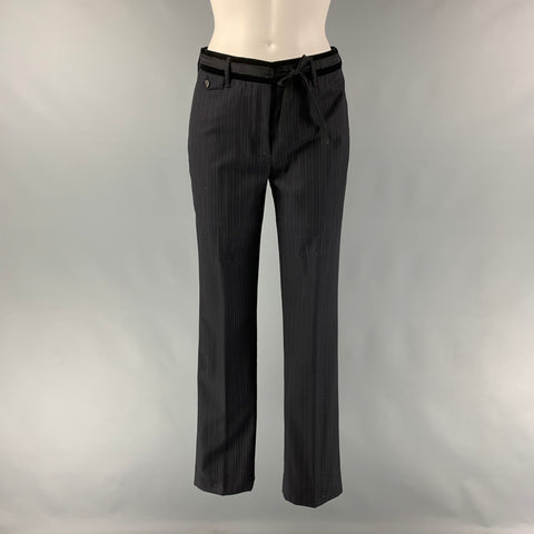 PRADA Size 4 Black Virgin Wool Pinstripe Straight Dress Pants