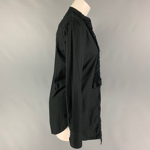 NOSTRASANTISSIMA Size 6 Black Cotton Ruffled Tunic Blouse