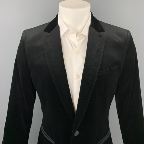 DOLCE & GABBANA Size 40 Black Cotton Velvet Notch Lapel Sport Coat