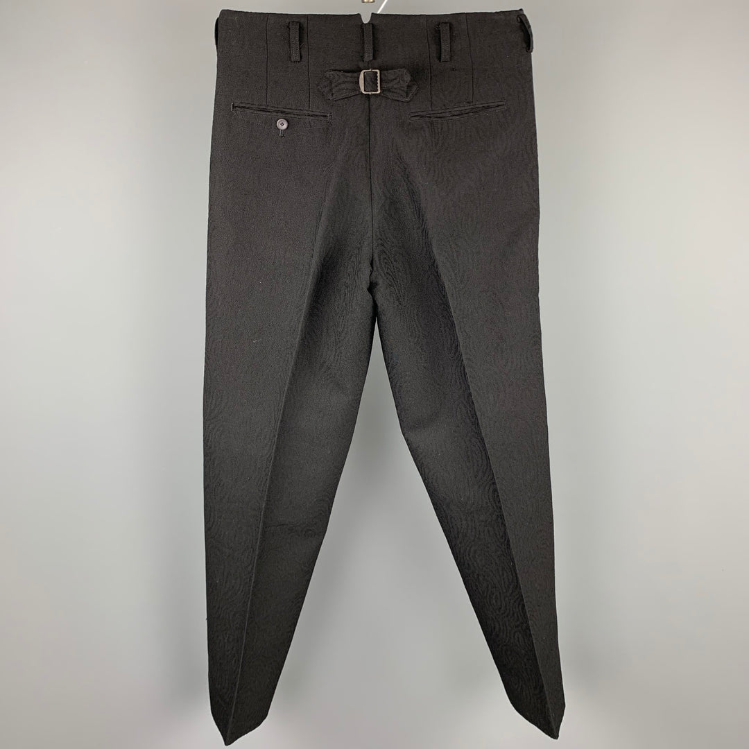 Vintage MATSUDA Size L Black on Black Jacquard Wool Pleated Dress Pants