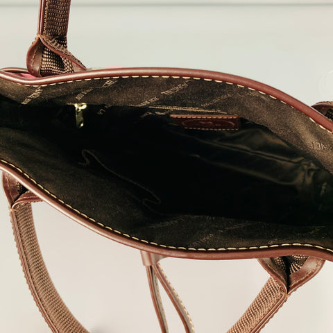 LANCEL Pink Brown Leather Trim Nylon Mini Handbag