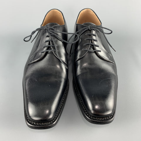 CALZOLERIA HARRIS Size 10 Black Leather Square Toe Dress Shoe