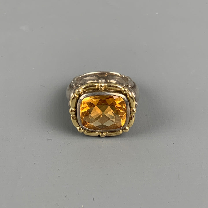 VINTAGE Gold Sterling Silver Yellow Stone Ring