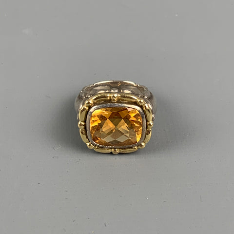 Bague VINTAGE en or et argent sterling avec pierre jaune