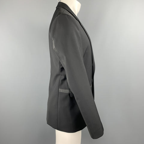 CALVIN KLEIN COLLECTION Size 38 Black Wool Rubber Piping Notch Lapel Blazer