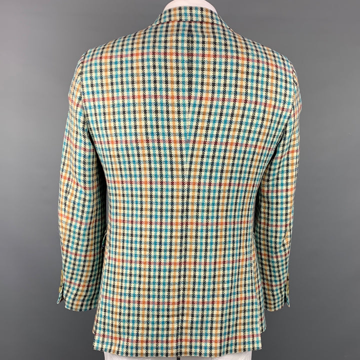 ETRO Taille 42 Manteau de sport à carreaux multicolores en coton/soie à revers cranté