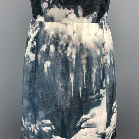 CARVEN Size XS Navy & White Linen / Silk Sleeveless Cocktail Dress