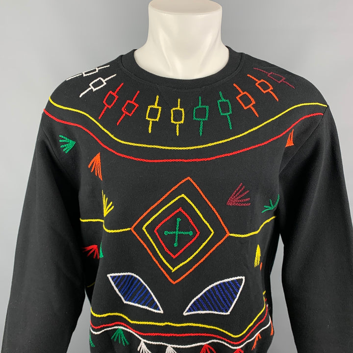 PRABAL GURUNG Size M Multi-Color Geometric Embroidered Cotton Crew-Neck Sweatshirt