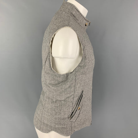 BRUNELLO CUCINELLI Size S Light Gray Stripe Wool Cashmere Zip Up Vest