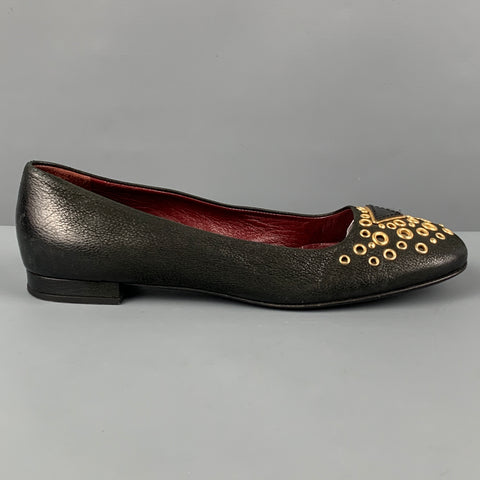 Vintage PRADA Tamaño 6.5 Pisos de ojal de cuero negro