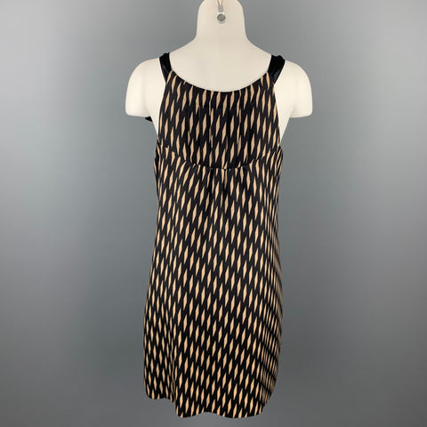 FLOREAT Vestido recto de seda a cuadros negro y beige talla S