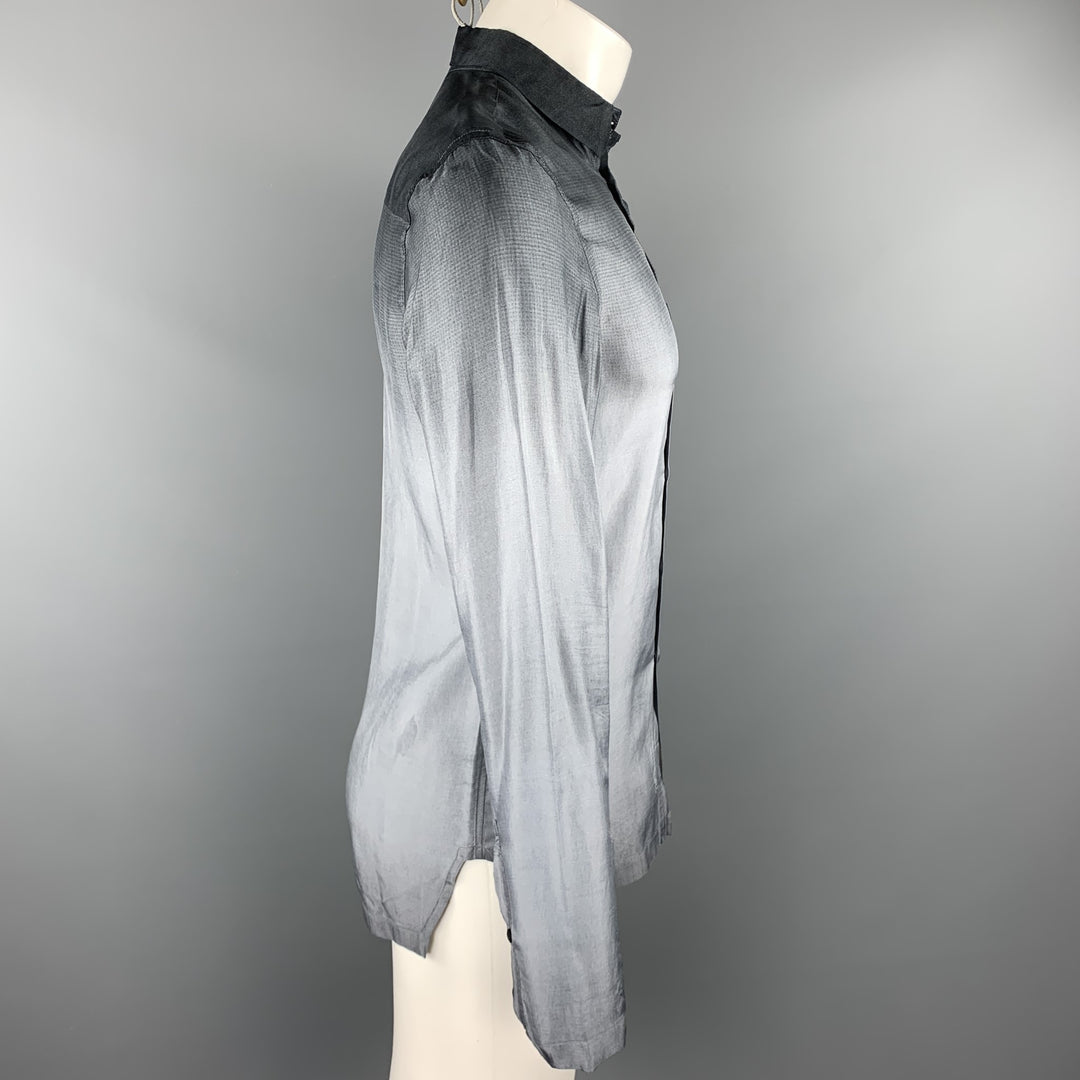 EMPORIO ARMANI Size M Grey Ombre Cupro Hidden Buttons Long Sleeve Shirt