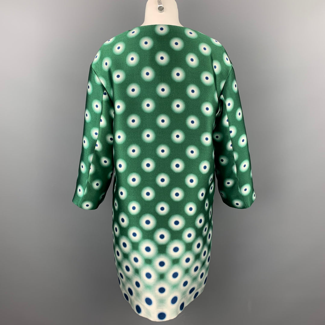 PRADA Taille 2 Manteau de soirée en soie / polyester imprimé à pois vert