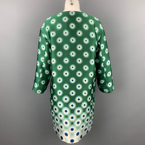 PRADA Talla 2 Abrigo de noche de poliéster y seda con estampado de puntos de sarga verde