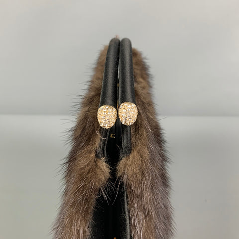 JUDITH LEIBER Brown Fur Clutch Top Handles Handbag