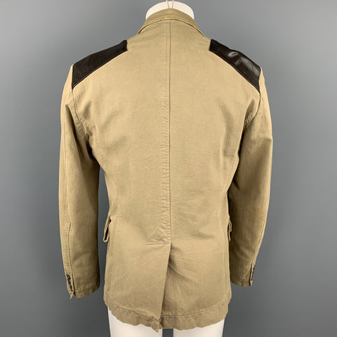 JUST CAVALLI Size L Khaki & Brown Mixed Fabrics Cotton Jacket