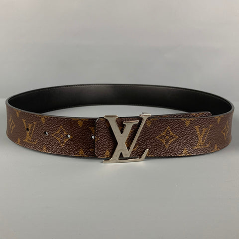 LOUIS VUITTON Size 35 Brown Beige Monogram Leather Belt