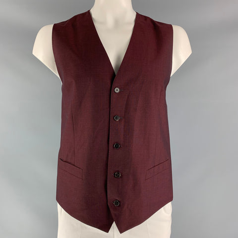 DOLCE & GABBANA  Size 46 Solid Wool &  Mohair Buttoned Burgundy Vest
